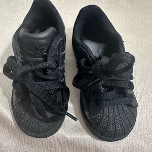 Adidas Shell Toe Kids Black Lace-Up Sneakers